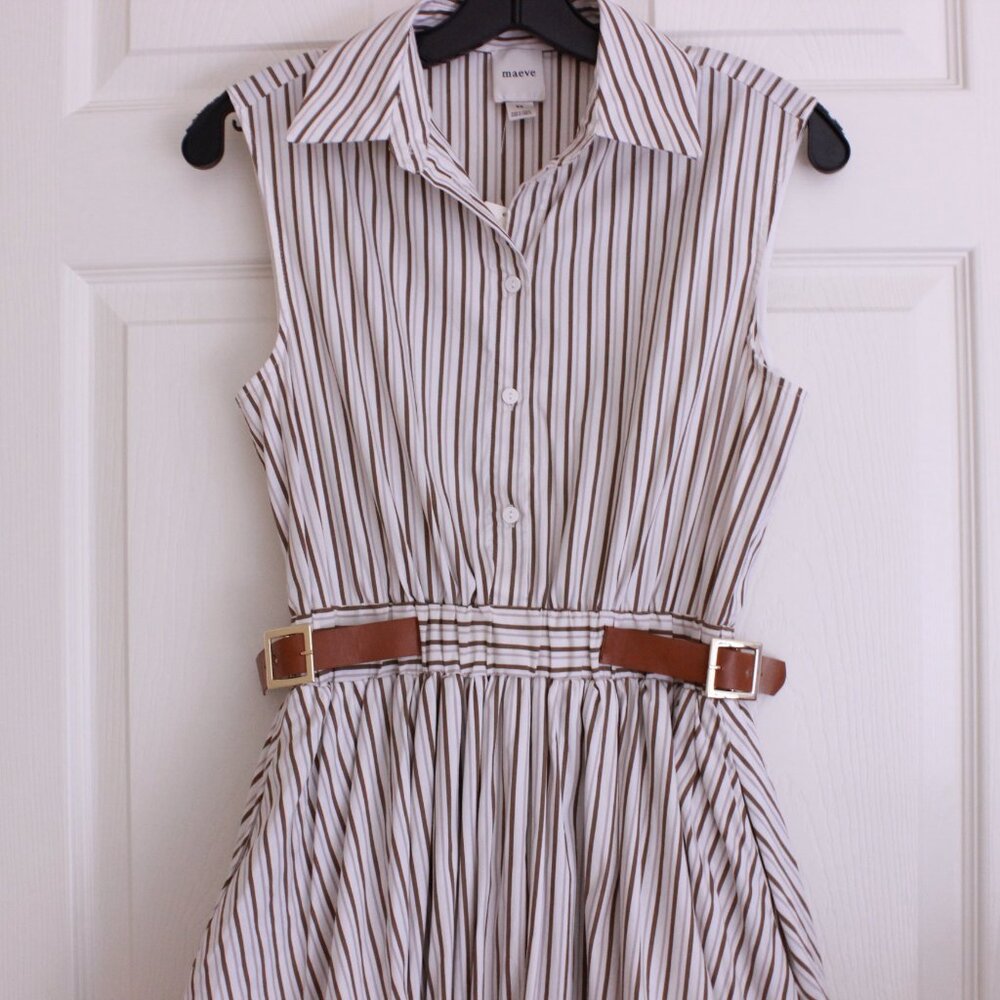 Anthropologie Maeve Belted Bubble-Hem Mini Stripe Shirt Dress - Picture 6 of 12